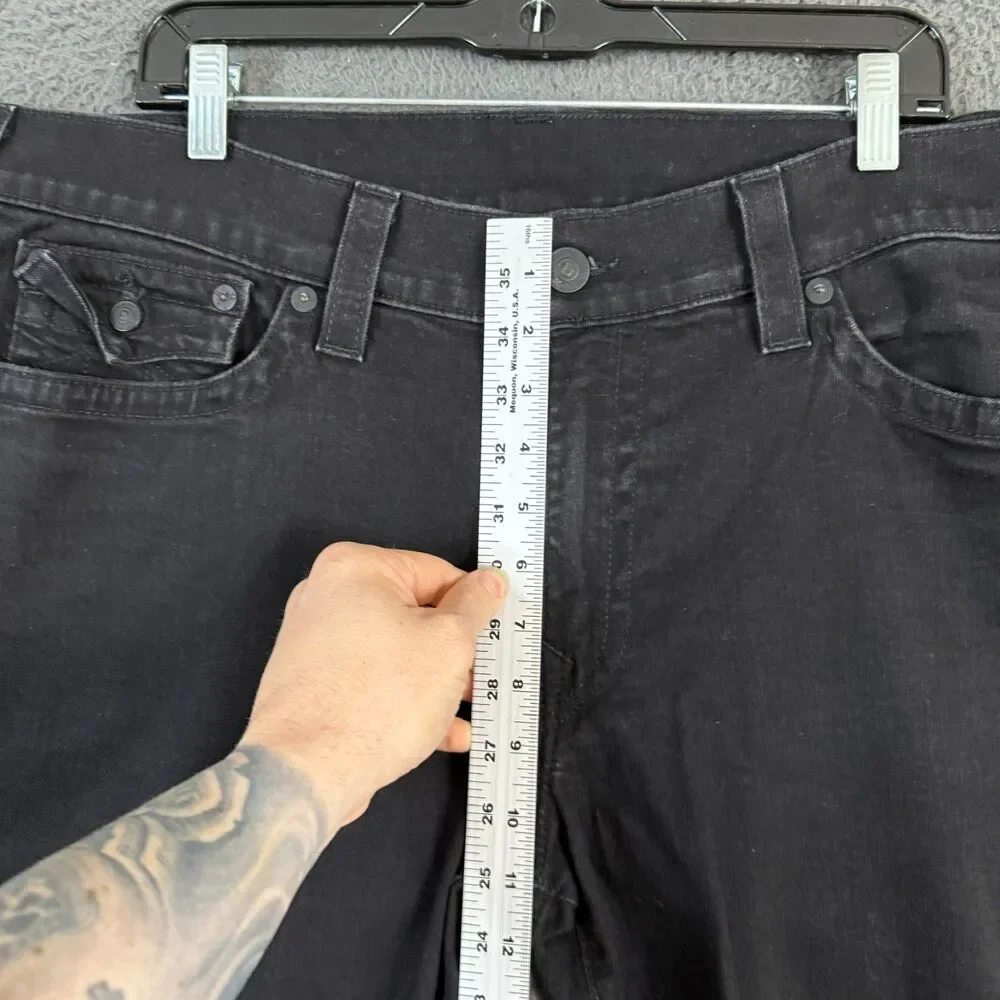 True Religion Jeans Mens 42x31 Black Ricky Relaxed Straight Fit Stretch Denim